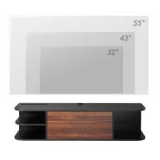 Fitueyes Wall Mounted Media Console With Door Floating Tv Stand Walnut Wood Cabinet Storage Vintage Black Brown 43 3