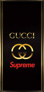 golden gucci logo over supreme