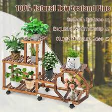 pine wood flower pot holder shelf multi