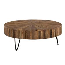 Round Iron And Wood Brown Coffee Table