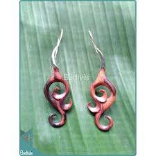 wooden koru style earrings sterling