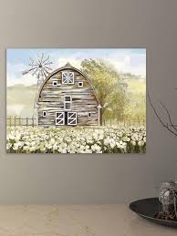 1pc Barn And Flowers Wall Decor Canvas