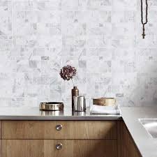 Kitchen with decorative oven backsplash. Random Square Carrara White Marble Stone Mosaic Tile Bath Wall And Floor Kitchen Backsplash
