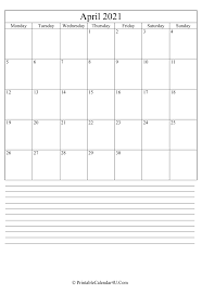 Our april 2021 calendar are free to use and this april 2021 calendar can be printed on an a4 size paper. Printable April Calendar 2021 With Notes Portrait