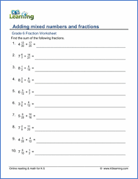 grade 6 math worksheets adding