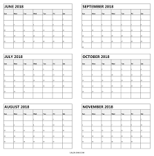 6 Monthly Calendar 2018 June To November Template Calendar