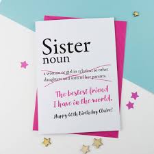 sister birthday card personalised by a