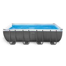 Intex 18ft X 9ft X 52in Ultra Frame Rectangular Pool Set With Sand Filter Pump Ladder Ground Cloth Pool Cover