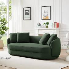 Perten Japandi Mid Century Living Room Boucle Fabric Sofa In Olive Green Cym01901