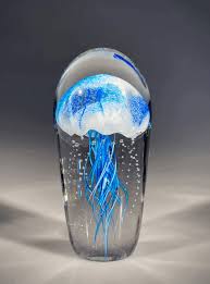 Glass Jellyfish Single Blue Maui Hands
