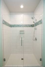 White Tiled Shower With Aqua Mosaic