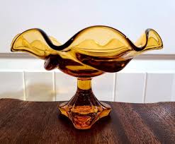Amber Glass Pedestal Bowl Amber Glass