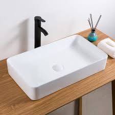 Bathroom Vessel Sink White Rectangular