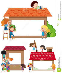 Border Templates With Kids And House Stock Vector Illustration Of