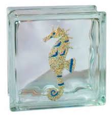 Square Glass Brick Art Seahorse