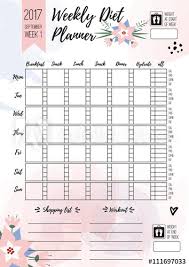 Weekly Diet Planner Vector Printable Page For Female
