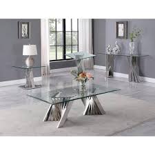 Best Quality Furniture Glass Coffee Table Sets Coffee Table 2 End Tables And Console Table With Stainless Steel Base
