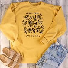 Us 13 44 20 Off Plant These Wildflower Printed Sweatshirts Women Vintage Tumblr Graphic Pullover Autumn Stylish Funny Hoodies Rescue The Bees In