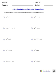 algebra 1 worksheets quadratic