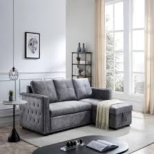 Z Joyee 90 5 In Width Beige Velvet Twin Size Sofa Bed Gray