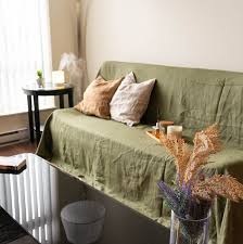 Linen Couch Cover In Moss Green Linen