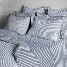 blue stripe linen bedding collection by