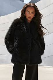 Buy Lipsy Black Faux Fur Feather Coat
