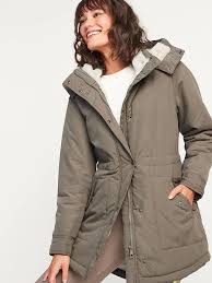 Faux Fur Lined Hooded Parka Coat For