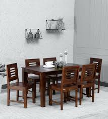 Modern 6 Seater Dining Sets Marin Solid Wood 6 Seater Dining Set In Walnut Finish Finish By Woodsworth Pepperfry