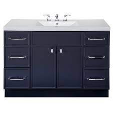 navy blue single sink bathroom vanity