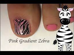 pink grant zebra toe nail art design