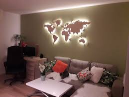 World Map Light Wood Wall Decor Large