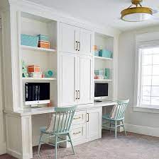 Kids homework room boasts wall to wall built in desks for three paired with white panton chairs. Interior Design Ideas Home Bunch An Interior Design Luxury Homes Blog Built In Desk Home Office Design Office Built Ins