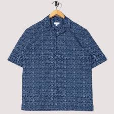 Camp Collar S S Shirt Shibori Stars Navy Sunspel Peggs