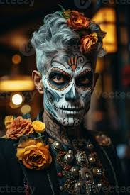 man with striking sugar skull makeup