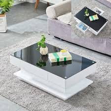 Glass Top White Black Coffee End Table