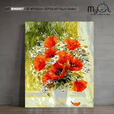 Tranh tự tô màu theo số sơn dầu số hóa Myart - Tranh bình hoa lọ hoa anh  túc bên cửa sổ BH0007
