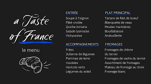 restaurant menu and order food in french