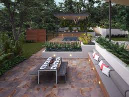 Backyard Concrete Patio With Retaining
