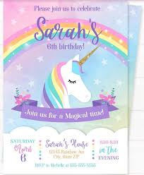 Sweet Party With Rainbow Unicorn Invitation Template Free