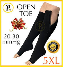 Presadee Premium Open Toe Big Tall Super Size 20 30 Mmhg Zipper Compression Swelling Leg Circulation Socks Black 5xl