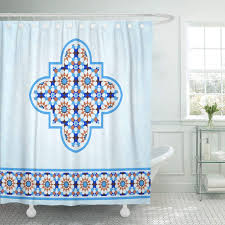 Us 17 25 36 Off Shower Curtain Hooks Blue Morocco Traditional Moroccan Mosaic Design Quatrefoil And Spanish Old Long Bathroom In Shower Curtains
