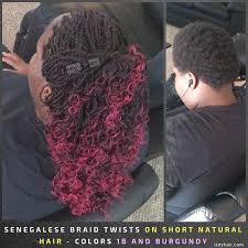 See more ideas about natural hair styles, hair styles, hair. Senegalese Braid Twists On Short Natural Hair Colors 1b And Burgundy