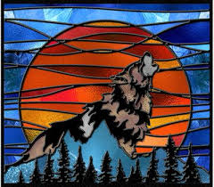 Howling Wolf Faux Stained Glass Window