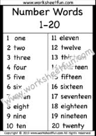 Numbers In Words 1 20 Number Words Chart One Worksheet