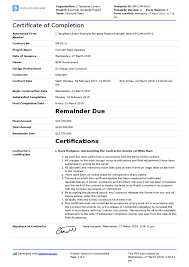 Certificate Of Completion For Construction Free Template