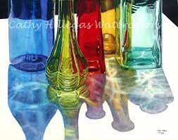 Glass Bottles In Sun Art Watercolor