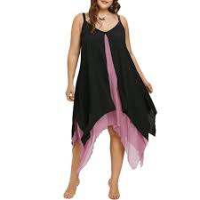 Women Plus Size Dresses Grefer Womens Summer Chiffon V Neck Sleeveless Tank Dress Layered High Low