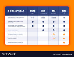 Comparison Table Price Chart Template Business