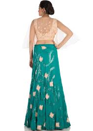 Bottle Green Embroidered Lehenga With Crop Top